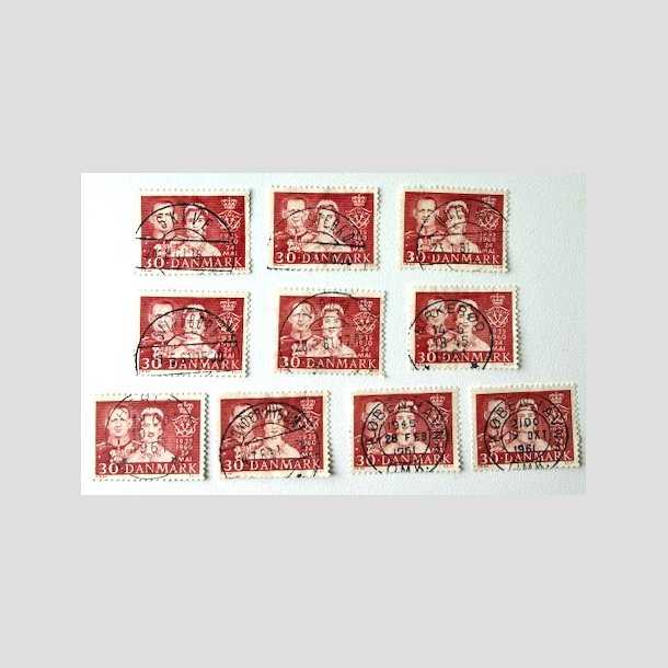 FRIM�RKER DANMARK | 1960 - AFA 384 - S�lvbryllup - 30 �re r�d x 10 stk. - Pragt Stemplet