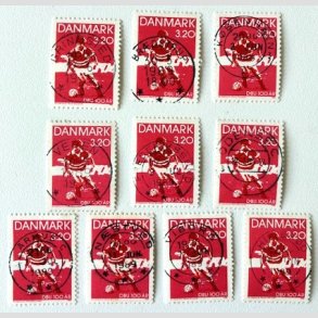 FRIM�RKER DANMARK | 1989 - AFA 935 - DBU 100 �r - 3,20 Kr. r�d/sort x 10 stk. - Pragt/Lux Stemplet