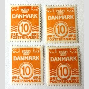 FRIM�RKER DANMARK | 1933 - AFA 202 - B�lgelinie 10 �re orange x 4 stk. - 3 x Ubrugt + 1 x Postfrisk