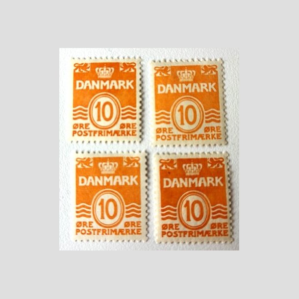 FRIM�RKER DANMARK | 1933 - AFA 202 - B�lgelinie 10 �re orange x 4 stk. - 3 x Ubrugt + 1 x Postfrisk
