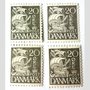 FRIM�RKER DANMARK | 1933 - AFA 204 - Karavel 20 �re gr� Type I x 4 stk. - Ubrugt
