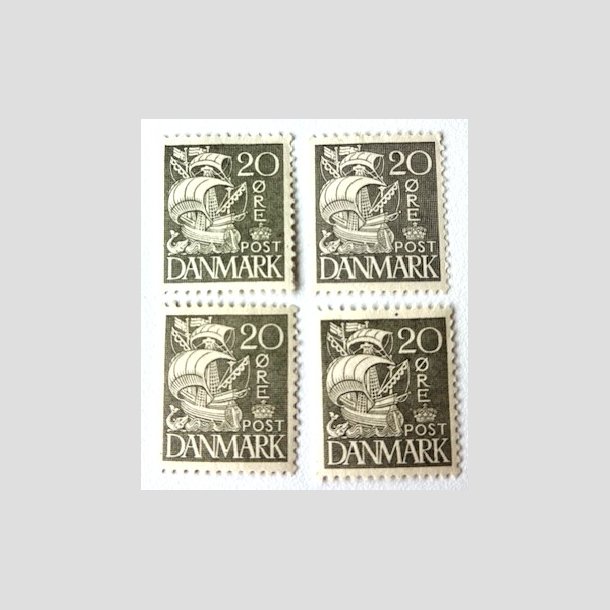 FRIM�RKER DANMARK | 1933 - AFA 204 - Karavel 20 �re gr� Type I x 4 stk. - Ubrugt