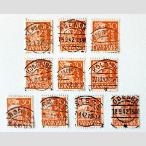 FRIM�RKER DANMARK | 1940 - AFA 259 - Karavel 30 �re orange Type II x 10 stk. - Pragt/Lux Stemplet