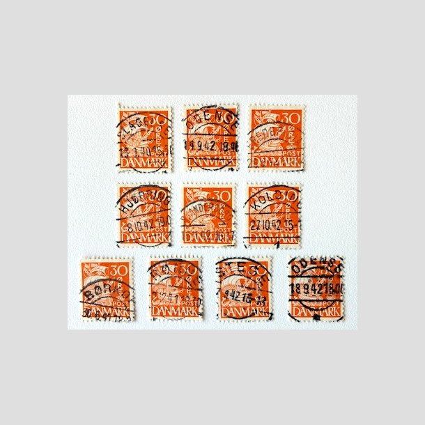 FRIM�RKER DANMARK | 1940 - AFA 259 - Karavel 30 �re orange Type II x 10 stk. - Pragt/Lux Stemplet