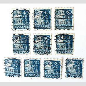 FRIM�RKER DANMARK | 1940 - AFA 260 - Karavel 40 �re bl� Type II x 10 stk. - Pragt/Lux Stemplet 