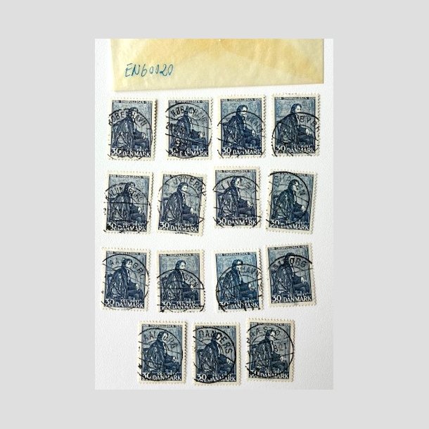 FRIM�RKER DANMARK | 1938 - AFA 251 - Thorvaldsen - 30 �re bl� x 15 stk. i pose - Pragt Stemplet