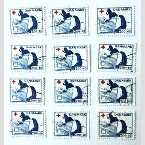 FRIM�RKER DANMARK | 1983 - AFA 764 - Dansk R�de Kors - 2,00 Kr. + 40 �re x 12 stk. - Hj�rnestemplet