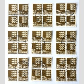FRIM�RKER DANMARK | 1975 - AFA 587 - Rigsv�ben 2,80 Kr. olivenbrun 4-blok x 9 stk. - P�nt Stemplet