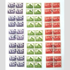 FRIM�RKER DANMARK | 1944 - AFA 285-87 - Landsbykirker - i 4-blokke x 5 s�t. - Pragt Stemplet