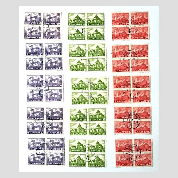 FRIM�RKER DANMARK | 1944 - AFA 285-87 - Landsbykirker - i 4-blokke x 5 s�t. - Pragt Stemplet