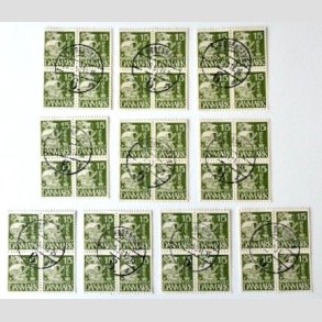 FRIM�RKER DANMARK | 1940 - AFA 257 - Karavel 15 �re gr�n Type II 10 x 4-blok - P�nt Stemplet