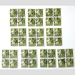 FRIM�RKER DANMARK | 1940 - AFA 257 - Karavel 15 �re gr�n Type II 10 x 4-blok - P�nt Stemplet