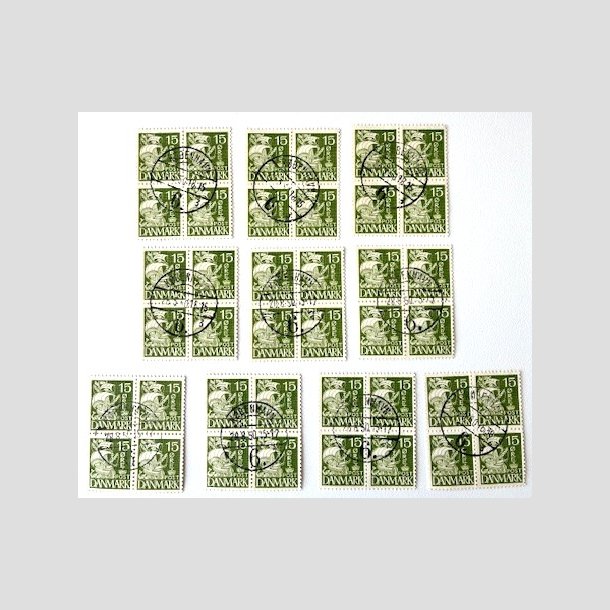 FRIM�RKER DANMARK | 1940 - AFA 257 - Karavel 15 �re gr�n Type II 10 x 4-blok - P�nt Stemplet