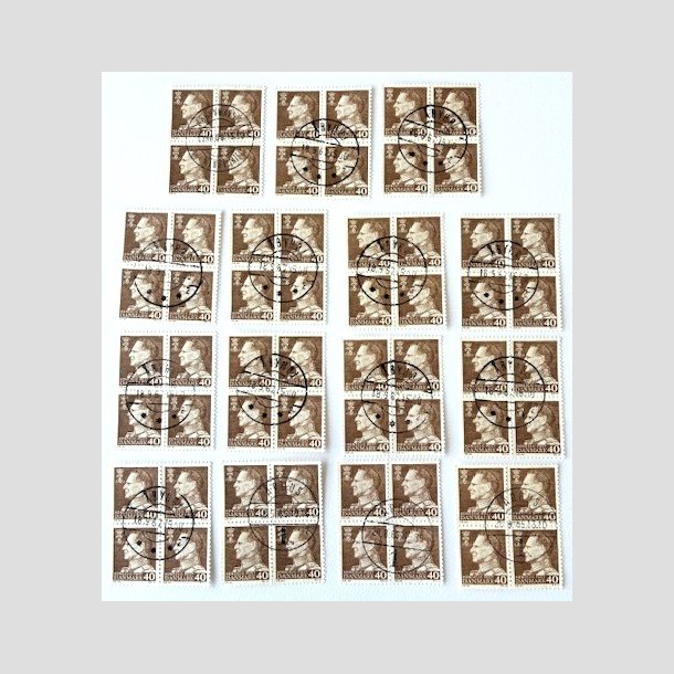 FRIM�RKER DANMARK | 1965 - AFA 431F - Frederik IX - 40 �re brun i 4-blok x 15 stk. - P�nt Stemplet