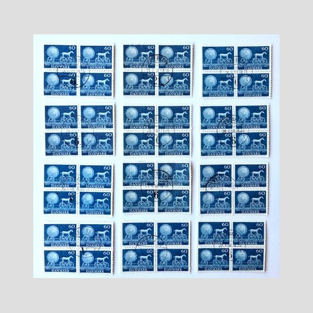 FRIM�RKER DANMARK | 1957 - AFA 371 - Nationalmuseets 150 �r - 60 �re bl� 4-blok x 12 - Pragt Stemplet