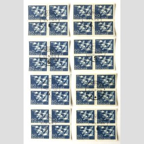 FRIM�RKER DANMARK | 1956 - AFA 368 - Nordens svaner - 60 �re bl� i 4-blok x 8 stk. - Flot Stemplet