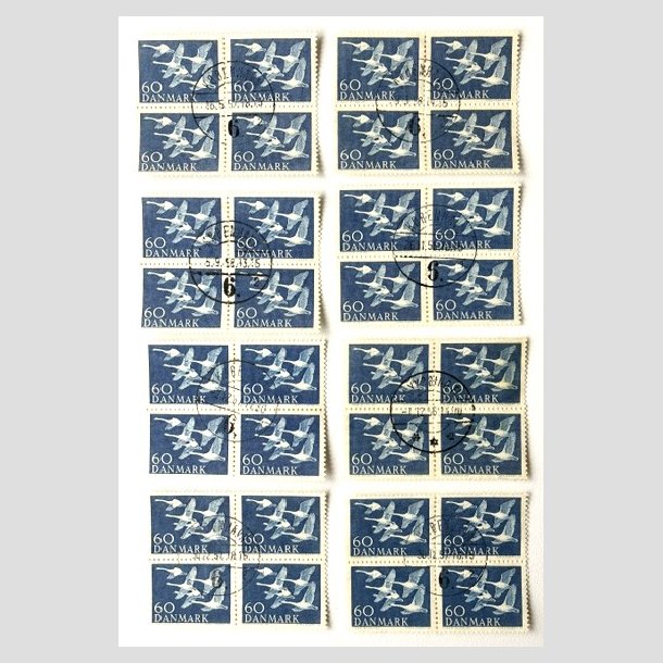 FRIM�RKER DANMARK | 1956 - AFA 368 - Nordens svaner - 60 �re bl� i 4-blok x 8 stk. - Flot Stemplet