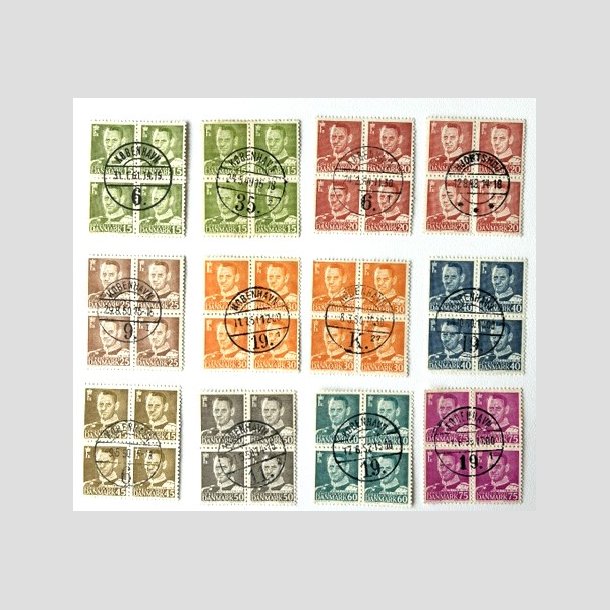 FRIM�RKER DANMARK | 1948-50 - AFA 306-14 (incl. a) - Fr. IX 15-75 �re i 4-blokke - P�nt Stemplet
