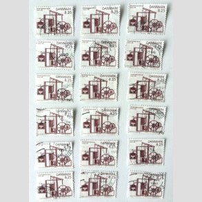 FRIM�RKER DANMARK | 1990 - AFA 961 - Dampmaskinen 200 �r. - 8,25 Kr. brunr�d x 18 stk. - Stemplet