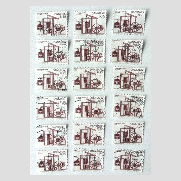 FRIM�RKER DANMARK | 1990 - AFA 961 - Dampmaskinen 200 �r. - 8,25 Kr. brunr�d x 18 stk. - Stemplet