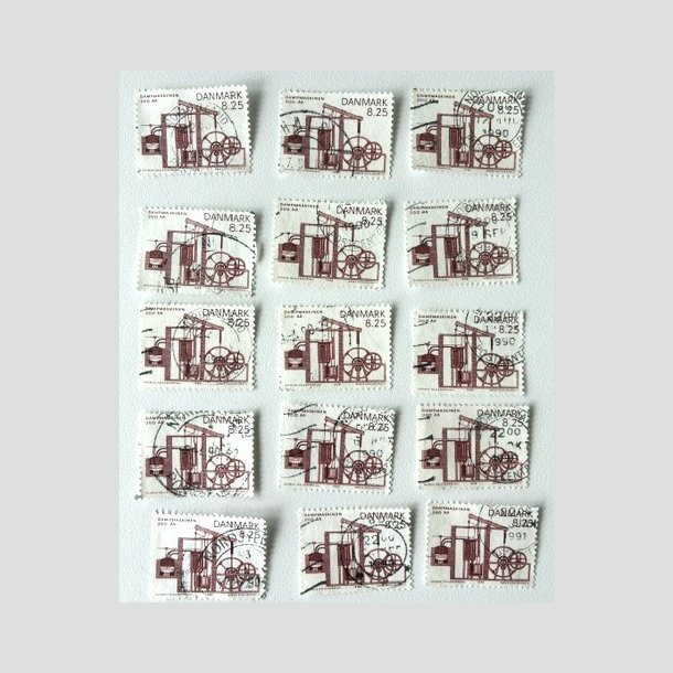 FRIM�RKER DANMARK | 1990 - AFA 961 - Dampmaskinen 200 �r. - 8,25 Kr. brunr�d x 15 stk. - Stemplet