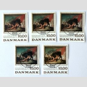 FRIM�RKER DANMARK | 1984 - AFA 817 - N. Abildgaard - 10,00 Kr. flerfarvet x 5 stk. - Lux Stemplet