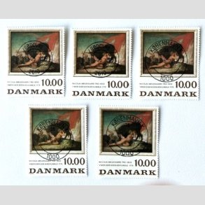 FRIM�RKER DANMARK | 1984 - AFA 817 - N. Abildgaard - 10,00 Kr. flerfarvet x 5 stk. - Lux Stemplet