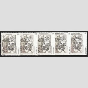 FRIM�RKER DANMARK | 2009 - AFA 1585 - Danmarkskort - 5,50 Kr. x 5 stk. - Lux Stemplet