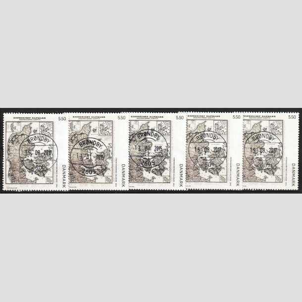 FRIM�RKER DANMARK | 2009 - AFA 1585 - Danmarkskort - 5,50 Kr. x 5 stk. - Lux Stemplet