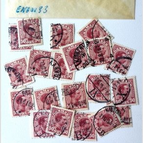 FRIM�RKER DANMARK | 1913 - AFA 74 - Chr. X - 50 �re vinr�d x 20 stk. i pose - Stemplet