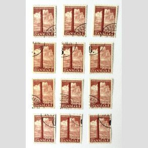FRIM�RKER DANMARK | 1953 - AFA 345 - Skamlingsbanken - 30 + 5 �re r�d x 12 stk. - Flot hj�rnestemplet