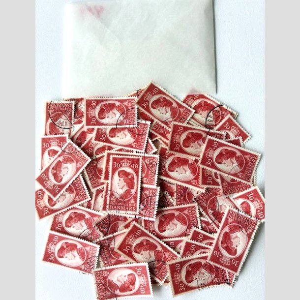 FRIM�RKER DANMARK | 1960 - AFA 390 - 30 + 10 �re r�d - Pose med 57 stk. - P�nt stemplet