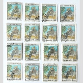 FRIM�RKER DANMARK | 1985 - AFA 842 - Niels Bohr - 16 x 2,80 Kr. flerfarvet - P�nt Stemplet
