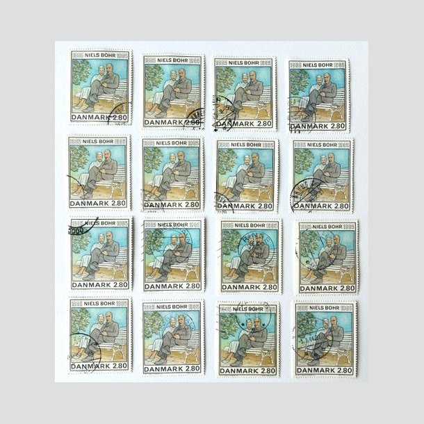 FRIM�RKER DANMARK | 1985 - AFA 842 - Niels Bohr - 16 x 2,80 Kr. flerfarvet - P�nt Stemplet