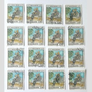 FRIM�RKER DANMARK | 1985 - AFA 842 - Niels Bohr - 16 x 2,80 Kr. flerfarvet - P�nt Stemplet
