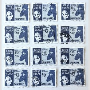 FRIM�RKER DANMARK | 1991 - AFA 992 - B�rns Vilk�r - 12 x 3,50 + 0,50 Kr. bl� - P�nt stemplet