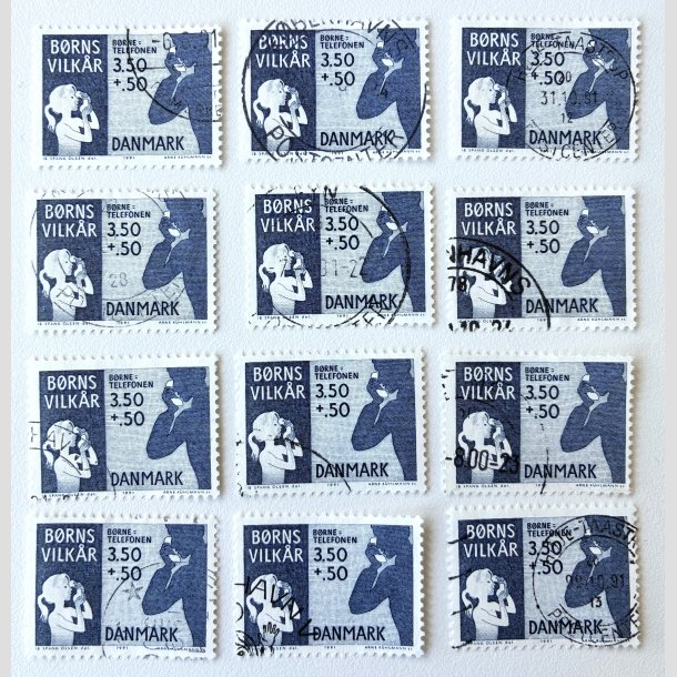 FRIM�RKER DANMARK | 1991 - AFA 992 - B�rns Vilk�r - 12 x 3,50 + 0,50 Kr. bl� - P�nt stemplet