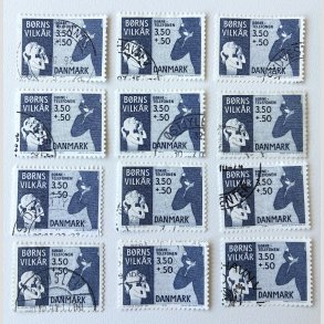 FRIM�RKER DANMARK | 1991 - AFA 992 - B�rns Vilk�r - 12 x 3,50 + 0,50 Kr. bl� - P�nt stemplet