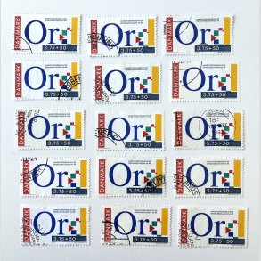 FRIM�RKER DANMARK | 1992 - AFA 1025 - Ord-blindesagen 50 �r - 15 x 3,75 Kr. + 50 �re flerfarvet - P�nt Stemplet