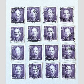 FRIM�RKER DANMARK | 1992 - AFA 1018 - Dronning Margrethe - 4,75 Kr. violet x 16 stk. - Stemplet