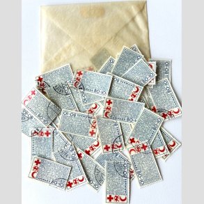 FRIM�RKER DANMARK | 1966 - AFA 442F - 80 + 10 �re bl�/r�d - Pose med 37 stk. - P�nt Stemplet