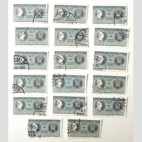 FRIM�RKER DANMARK | 1980 - AFA 710 - Gamle danske m�nter - 17 x 1,80 Kr. bl�/bl�gr�n - Flot Stemplet