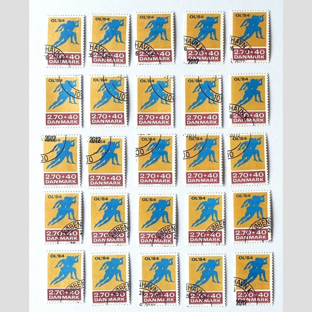 FRIM�RKER DANMARK | 1984 - AFA 798 - Olympiske Lege 1984 - 2,70 Kr. + 40 �re gul/r�d/bl� x 25 stk. - P�nt hj�rnestemplet
