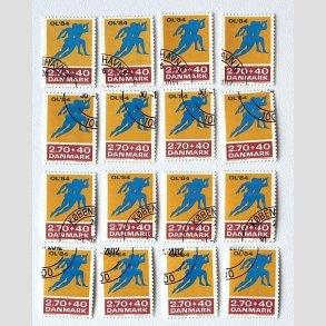 FRIM�RKER DANMARK | 1984 - AFA 798 - Olympiske Lege 1984 - 2,70 Kr. + 40 �re gul/r�d/bl� x 16 stk. - P�nt hj�rnestemplet