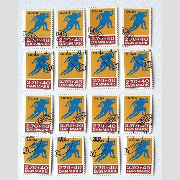 FRIM�RKER DANMARK | 1984 - AFA 798 - Olympiske Lege 1984 - 2,70 Kr. + 40 �re gul/r�d/bl� x 16 stk. - P�nt hj�rnestemplet
