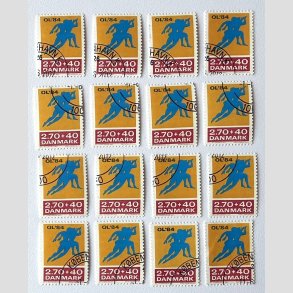 FRIM�RKER DANMARK | 1984 - AFA 798 - Olympiske Lege 1984 - 2,70 Kr. + 40 �re gul/r�d/bl� x 16 stk. - P�nt hj�rnestemplet