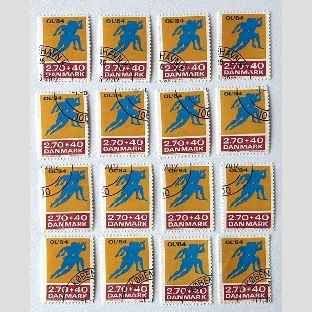 FRIM�RKER DANMARK | 1984 - AFA 798 - Olympiske Lege 1984 - 2,70 Kr. + 40 �re gul/r�d/bl� x 16 stk. - P�nt hj�rnestemplet