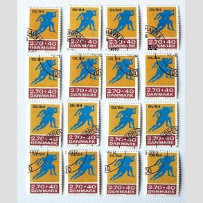 FRIM�RKER DANMARK | 1984 - AFA 798 - Olympiske Lege 1984 - 2,70 Kr. + 40 �re gul/r�d/bl� x 16 stk. - P�nt hj�rnestemplet