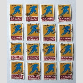 FRIM�RKER DANMARK | 1984 - AFA 798 - Olympiske Lege 1984 - 2,70 Kr. + 40 �re gul/r�d/bl� x 16 stk. - P�nt hj�rnestemplet