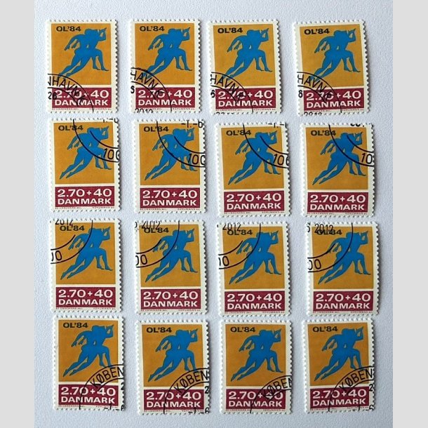 FRIM�RKER DANMARK | 1984 - AFA 798 - Olympiske Lege 1984 - 2,70 Kr. + 40 �re gul/r�d/bl� x 16 stk. - P�nt hj�rnestemplet